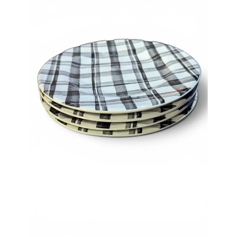 Buffalo Plaid Set Of 4 Vintage Pier 1 Salad Plates Ironstone